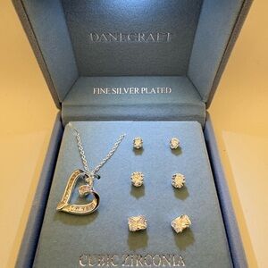 Dane Craft Silver-Plated Heart Necklace and Cubic Zirconia Earring Set.